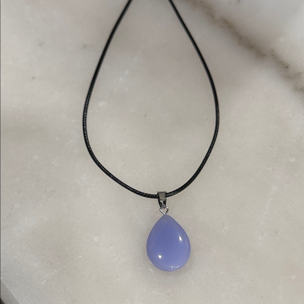 Lavender Teardrop Pendant Necklace on Black Cord